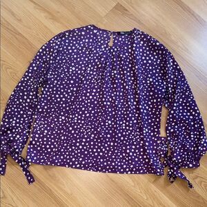 Zara Purple Polka Dot Blouse Top Long Sleeve Ribbon detail size Small